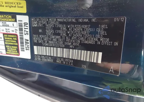 2012 Toyota Sienna Le V6 8 Passenger z USA, uszkodzony, nr VIN 5TDKK3DC9CS221008